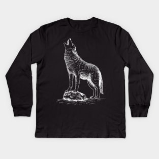 Howling Wolf (White) Kids Long Sleeve T-Shirt